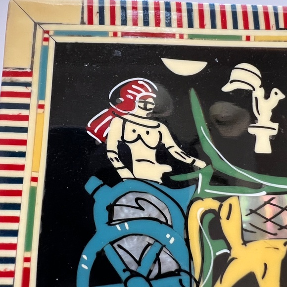 Vintage Egyptian Theme Colorful Inlay Box Egyptian riding in Chariot 5 x 3 x 2 - Picture 2 of 8